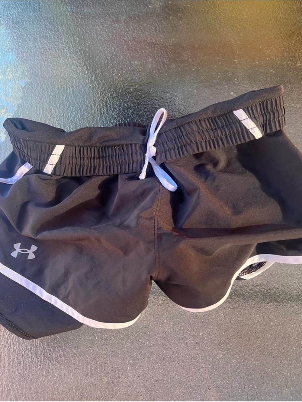 Under Armour Black Athletic Running Shorts with White Trim